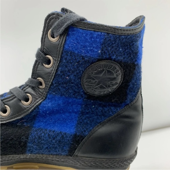 Converse All Star -Men’s Size 10.5-Plaid High Top Woolrich Sneakers -Black/Blue - Picture 4 of 16